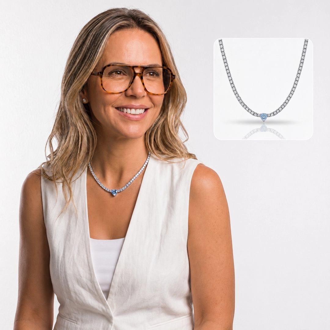 Colar Blend Collection Riviera com Zircônias Cristal E Coração Zircônia Topázio
