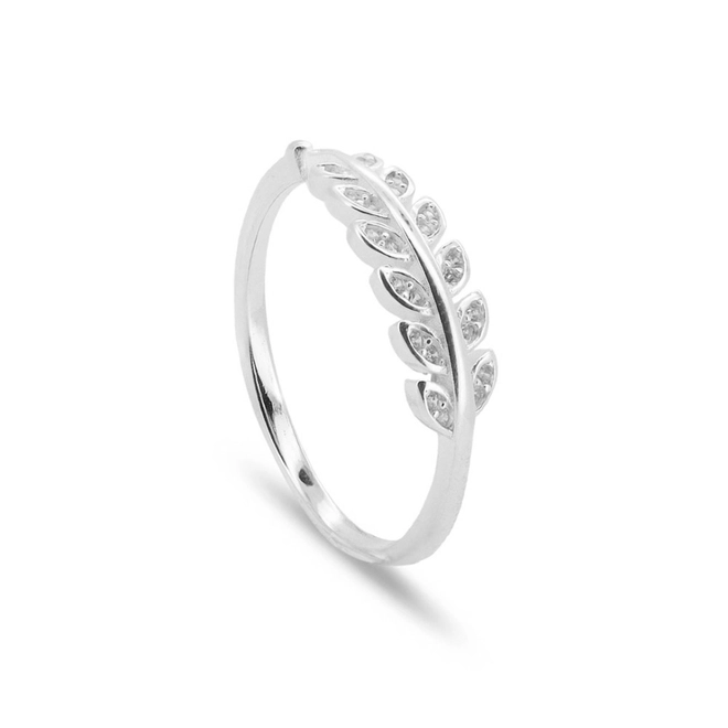 Anel De Prata com Folhas e Zircônia Cristal