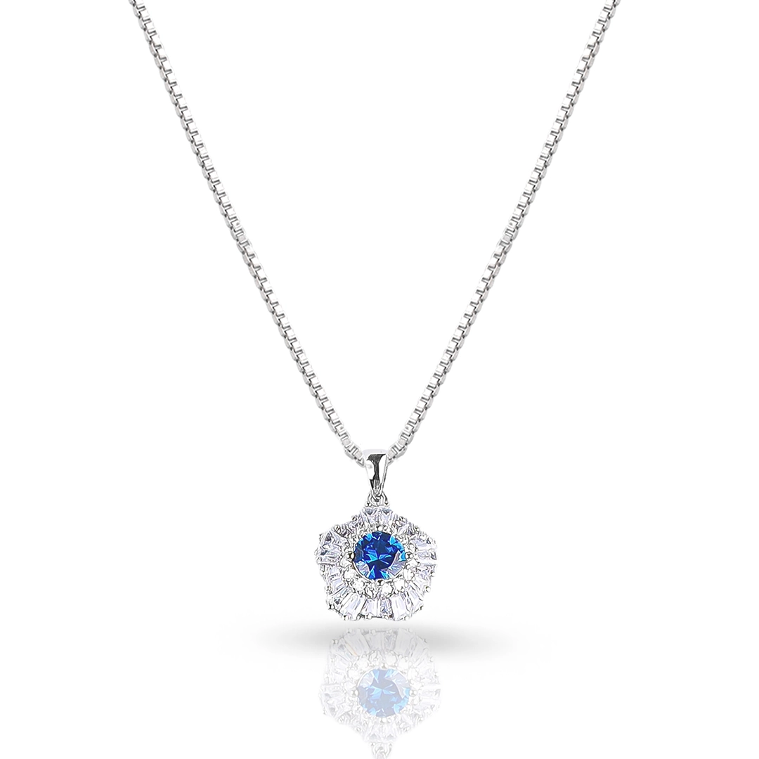 Gargantilha Blend Collection com Pingente Trabalhado de Zircônias Cristal e Safira