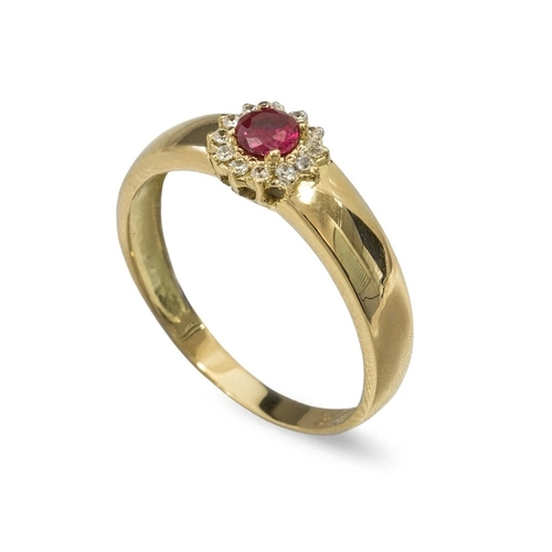 Anel de Formatura em Ouro 18k Flor com Zircônia Redonda