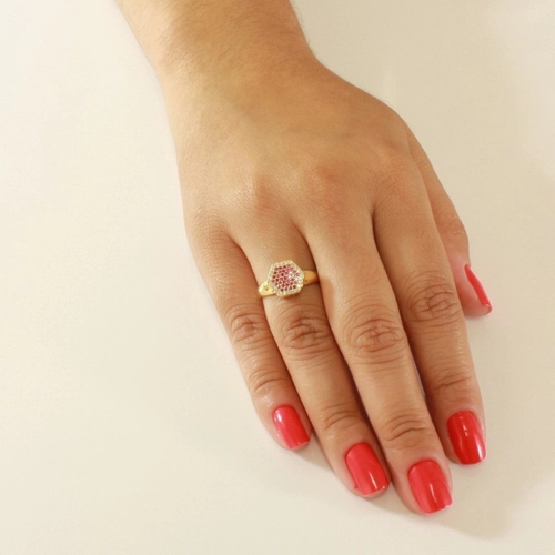 Anel de Formatura em Ouro 18k Hexágono com Zircônia