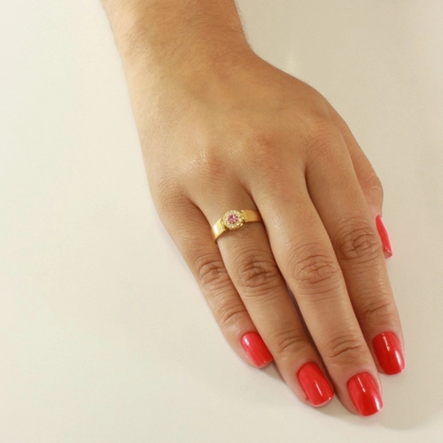 Anel de Formatura em Ouro 18k Trabalhado com Zircônia Redonda