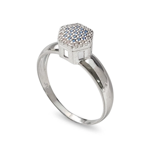 Anel de Formatura em Ouro Branco Hexágono com Zircônias