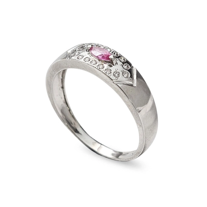 Anel de Formatura em Ouro 18k Branco Retangular com Zircônia Navete