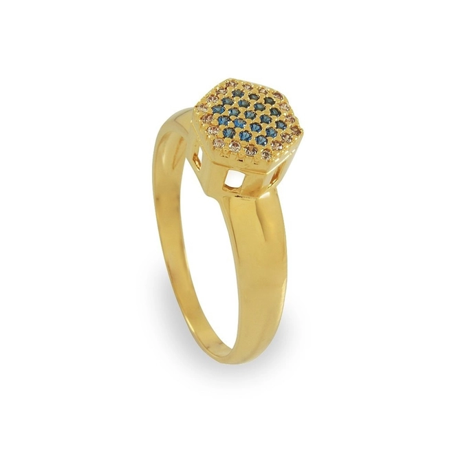 Anel de Formatura em Ouro 18k Hexágono com Zircônias