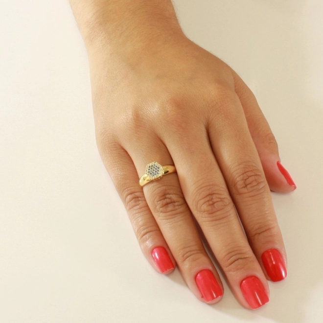 Anel de Formatura em Ouro 18k Hexágono com Zircônias