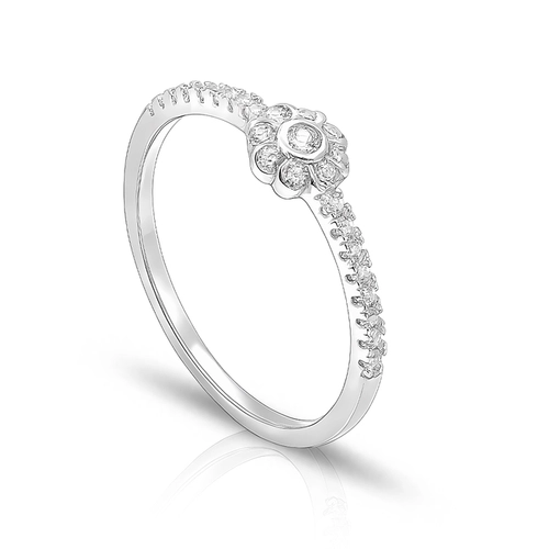 Anel de Prata Flor com Zircônias Cristal