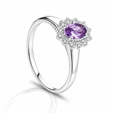 Anel De Formatura Com Zircônia Ametista Oval E Zircônias Cristal
