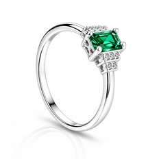 Anel De Formatura Com Zircônia Esmeralda Retangular E Zircônias Cristal