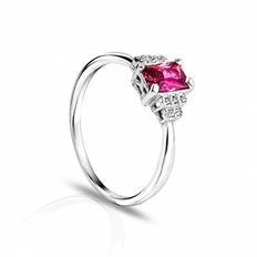 Anel De Formatura Com Zircônia Rubi Retangular E Zircônias Cristal