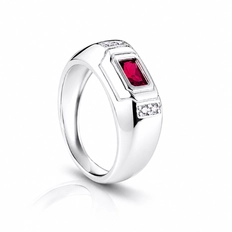 Anel De Formatura Com Zircônia Rubi Retangular E Zircônia Cristal