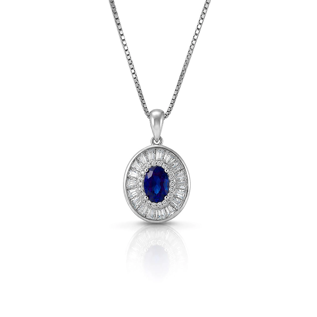 Gargantilha Blend Collection Com Zircônia Oval Safira Cravejada com Zircônias Cristal