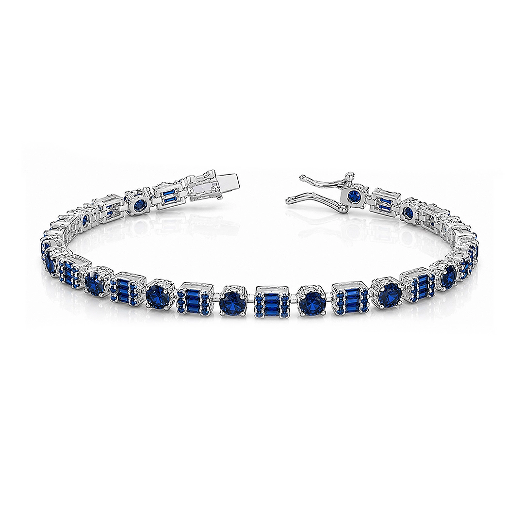 Pulseira com Zircônias Safira Retangulares e Redondas – Blend Collection