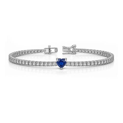 Pulseira Blend Collection Riviera com Coração em Zircônia Safira