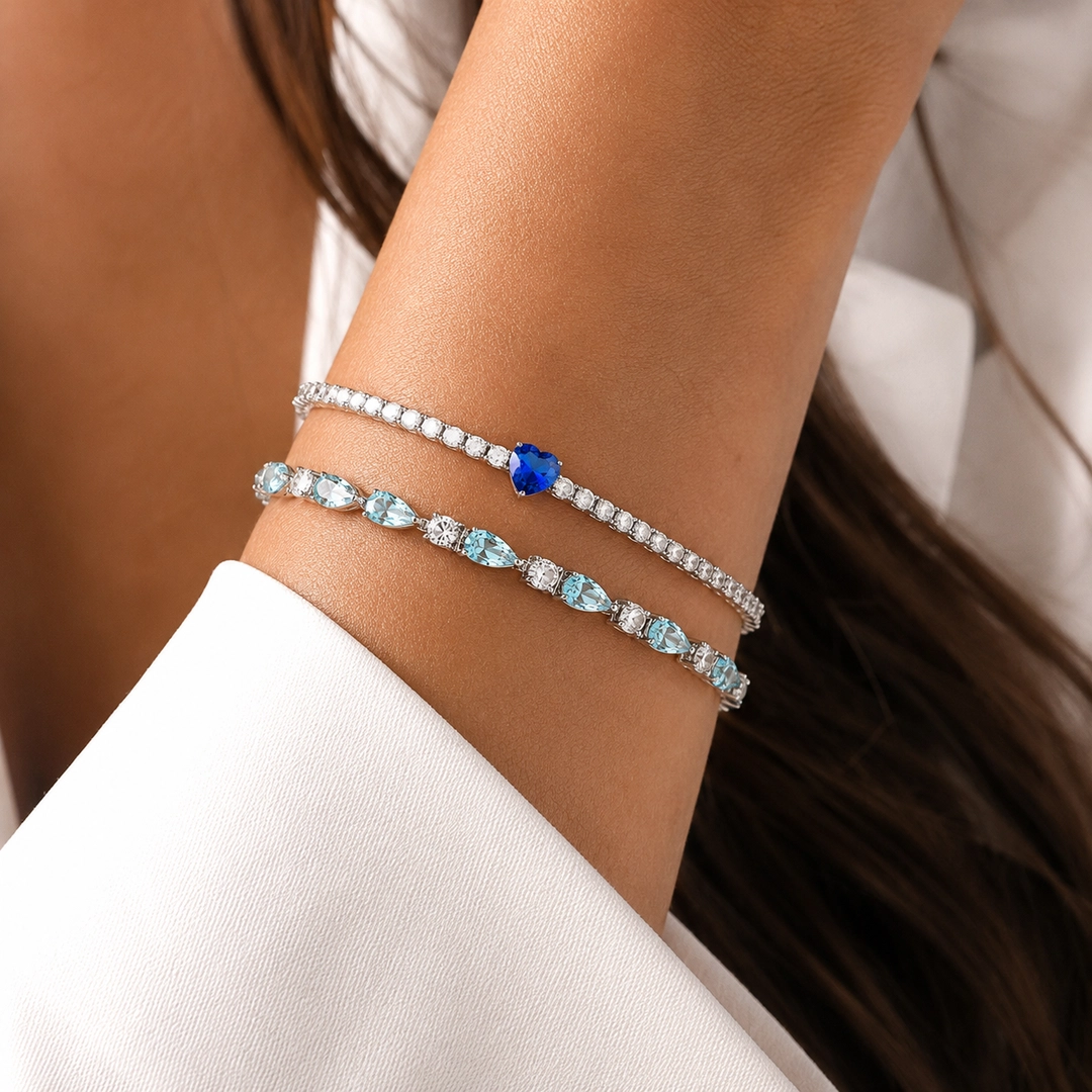 Pulseira Blend Collection Riviera com Coração em Zircônia Safira