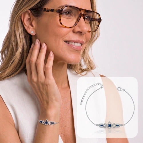 Pulseira Blend Collection com Zircônias Cristal e Safira Retangular