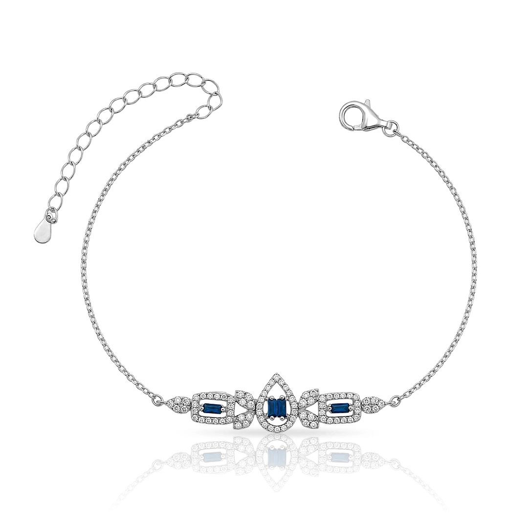 Pulseira Blend Collection com Zircônias Cristal e Safira Retangular