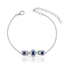 Pulseira Blend Collection Oval Cravejada de Zircônias Cristal e Zircônia Safira Retangular