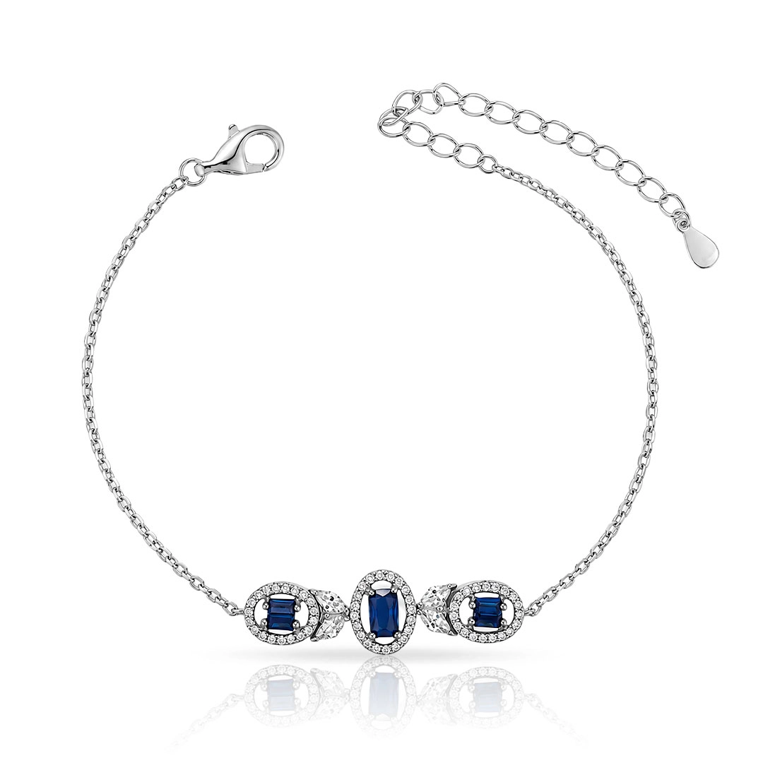 Pulseira Blend Collection Oval Cravejada de Zircônias Cristal e Zircônia Safira Retangular