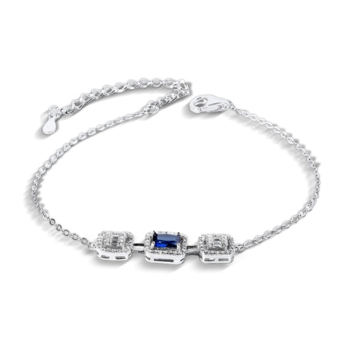 Pulseira de Prata Blend Collection com Zircônias Cristal e Safira Retangulares