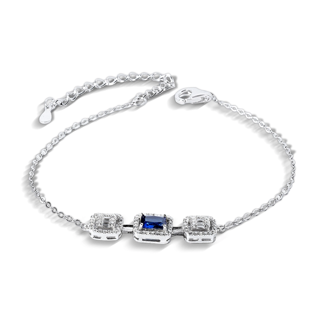 Pulseira de Prata Blend Collection com Zircônias Cristal e Safira Retangulares