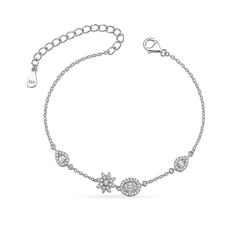 Pulseira Blend Collection Com Flor, gota e Oval Cravejada Com Zircônias Cristal