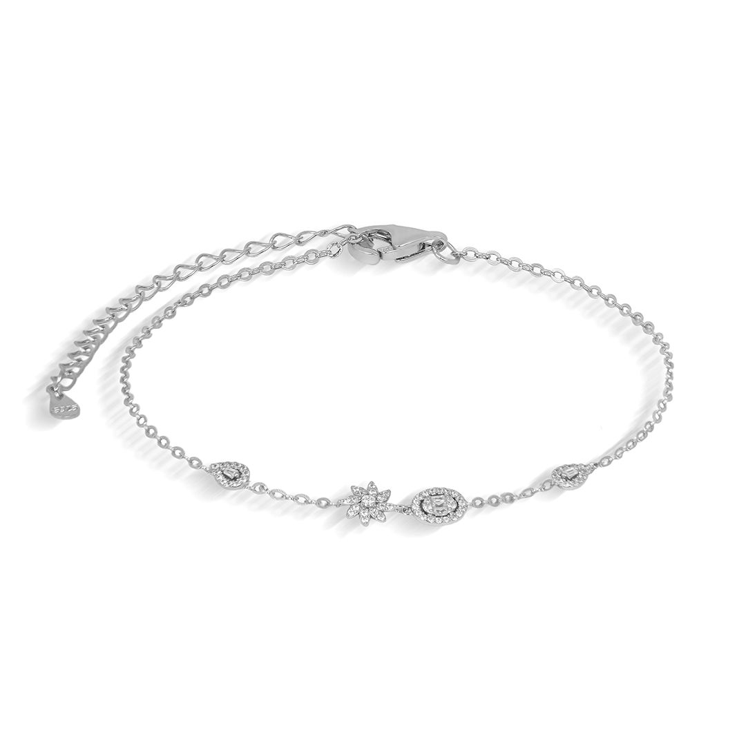 Pulseira Blend Collection Com Flor, gota e Oval Cravejada Com Zircônias Cristal