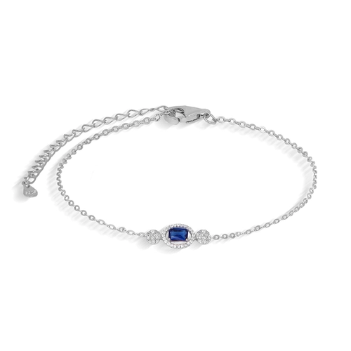 Pulseira de Prata Blend Collection Oval Cravejado de Zircônias Cristal e Zircônia Safira Retangular