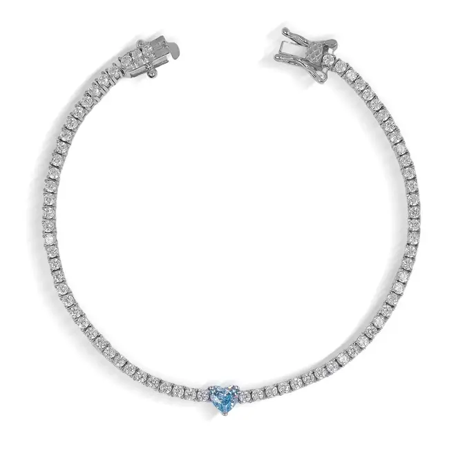 Pulseira de Prata Blend Collection Riviera com Coração em Zircônia Topázio