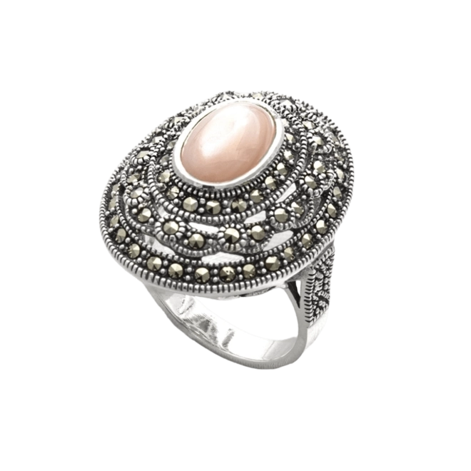 Anel Oval com Madrepérola Rosa e Marcassitas