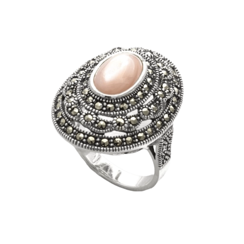 Anel Oval com Madrepérola Rosa e Marcassitas