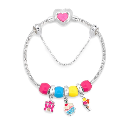 Pulseira Infantil com Castelo, Cupcake e Sorvete Colorido