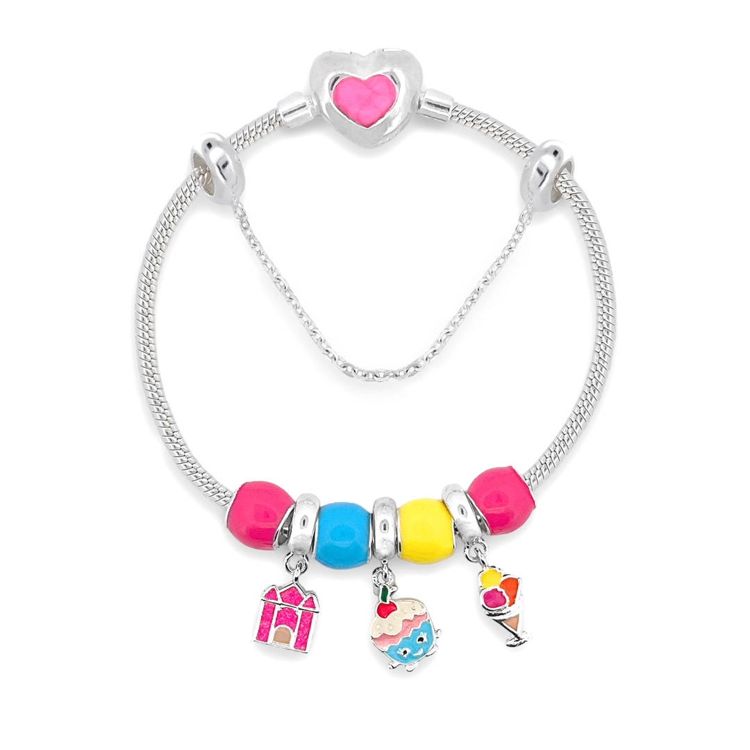 Pulseira Infantil com Castelo, Cupcake e Sorvete Colorido