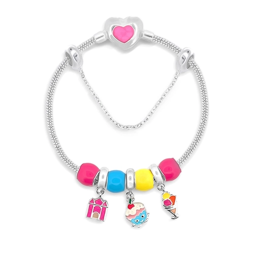 Pulseira Infantil com Castelo, Cupcake e Sorvete Colorido