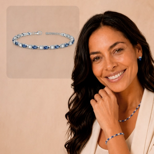 Pulseira Blend Collection com Zircônias Cristal e Gota em Zircônia Safira