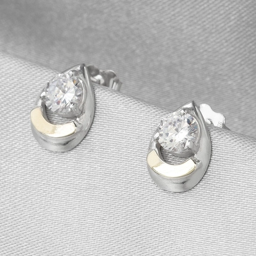 Brinco em Prata Classic Gota com Aplique em Ouro e Zircônia Cristal