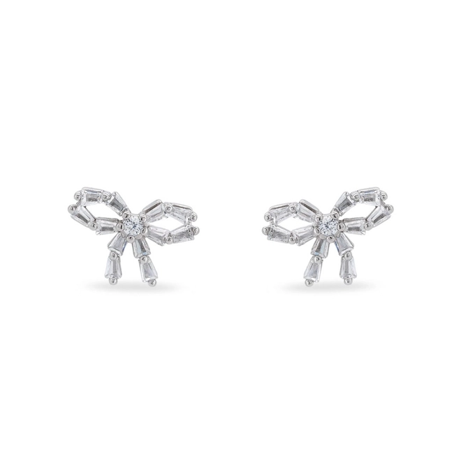 Brinco De Prata Laço com Zircônia Cristal Retangular