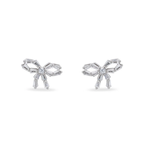 Brinco De Prata Laço com Zircônia Cristal Retangular