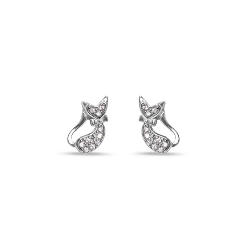 Brinco de Prata Top Gato com Zircônia Cristal