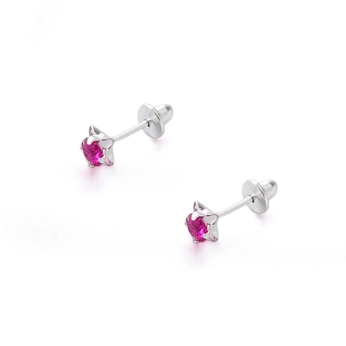 Brinco de Prata Infantil Solitário com Zircônia Pink