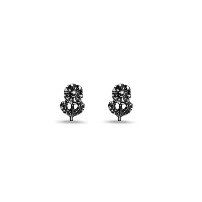Brinco de Prata Top Flor Envelhecida