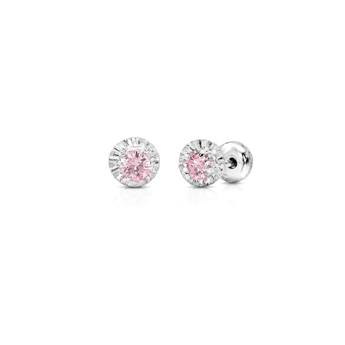 Brinco Infantil com Zircônia Rosa
