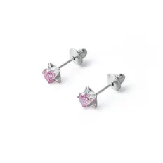 Brinco Kids Solitário com Zircônia Rosa