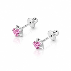 Brinco Kids Solitário com Zircônia Rosa