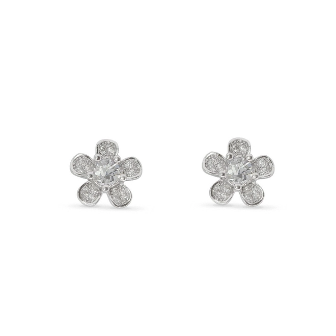 Brinco de Prata Top Flor com Zircônias Cristal
