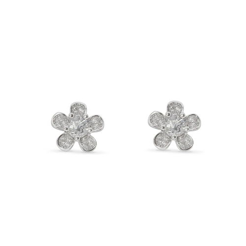 Brinco de Prata Top Flor com Zircônias Cristal