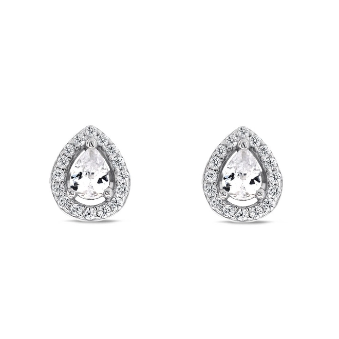 Brinco de Prata Top Gota com Zircônias Cristal
