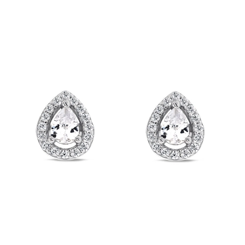 Brinco de Prata Top Gota com Zircônias Cristal