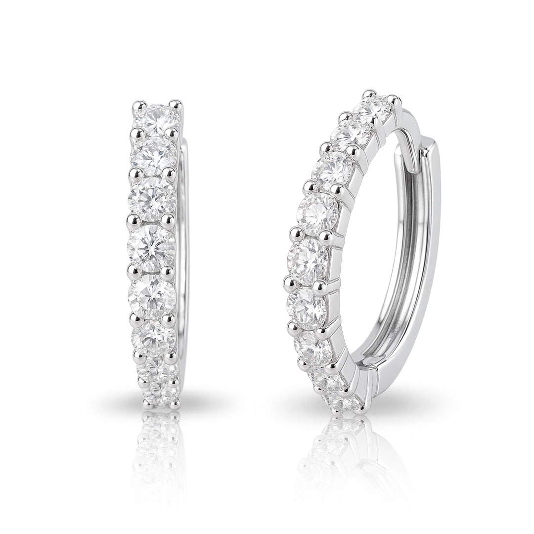 Brinco Argola Click Espelhada com Zircônia Cristal Cravejada