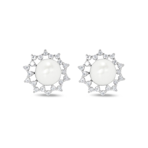 Brinco de Prata Top Flor com Pérola Biwa e Zircônia Cristal